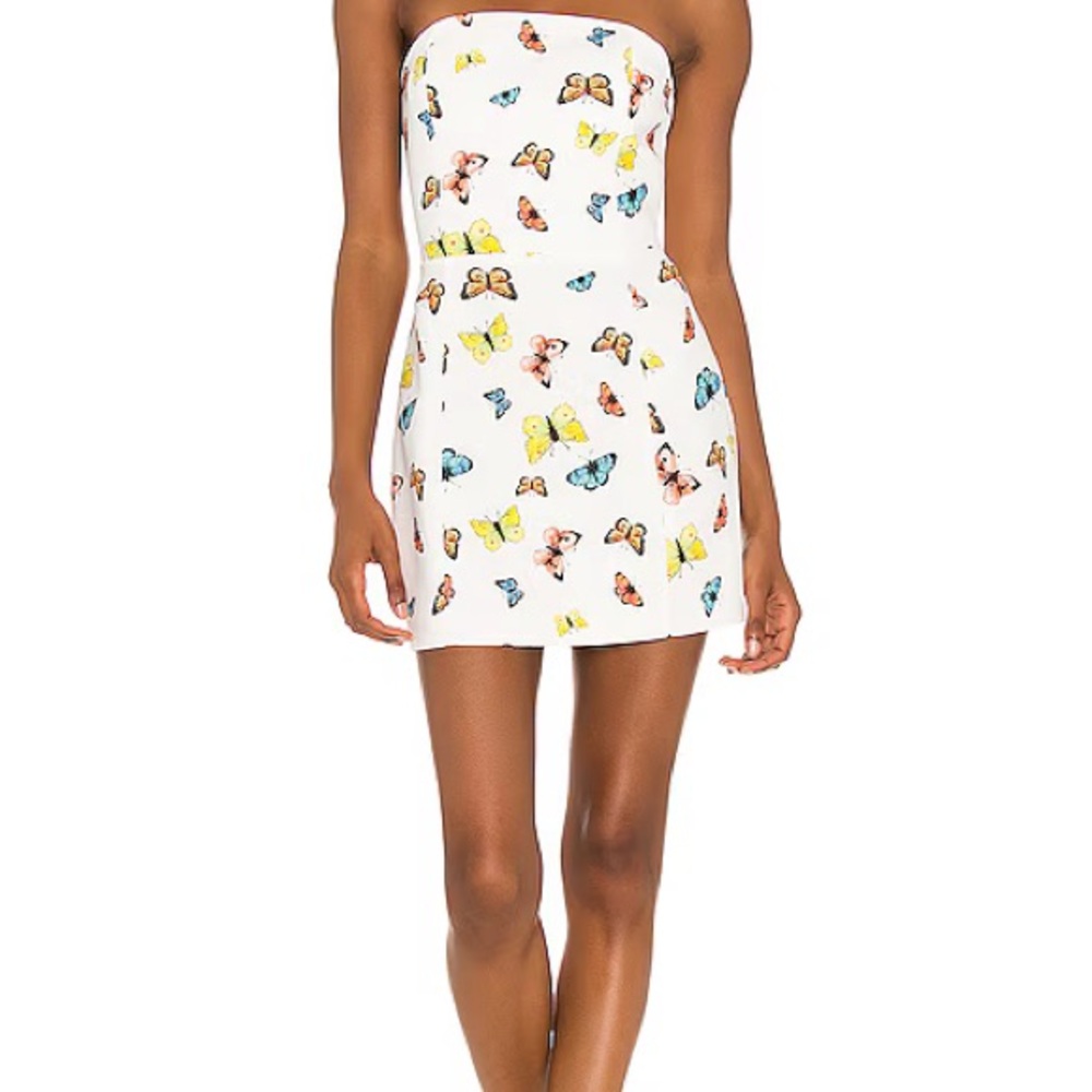 Amanda Uprichard Strapless Butterfly Print Dress